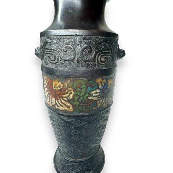 Antique Chinese Cloissone Bronze Vases Set Of 2 - Picture 13 of 16